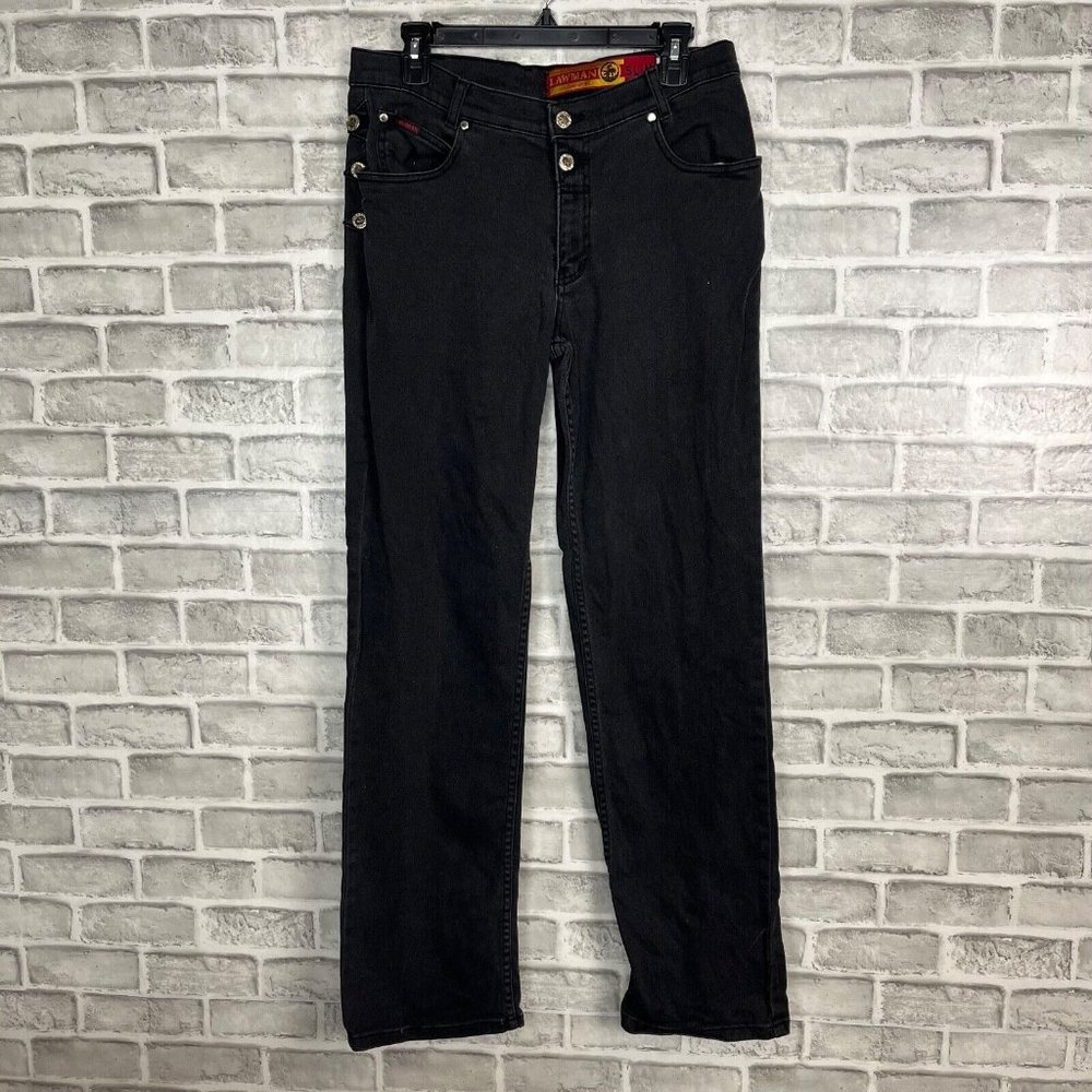 Vintage Lawman Black Denim Button Accents Straight Leg Western Jeans Sz 13 32x32